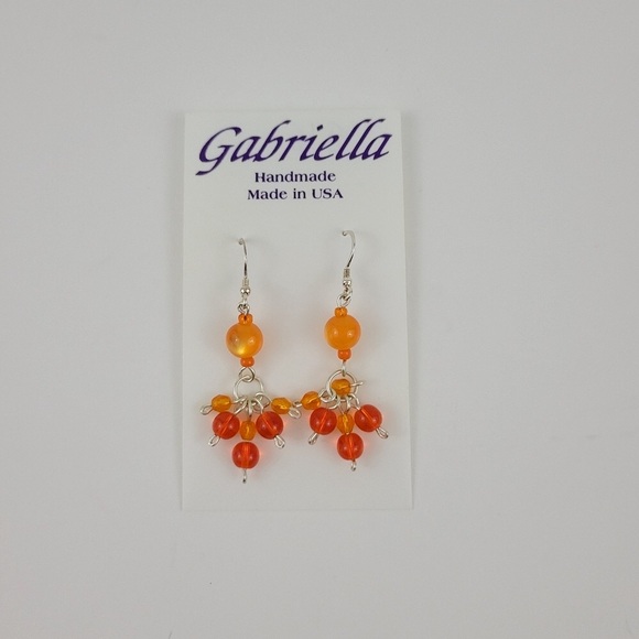 Gabriella Handmade Jewelry - Orange Beaded Drop Sterling Silver Earrings